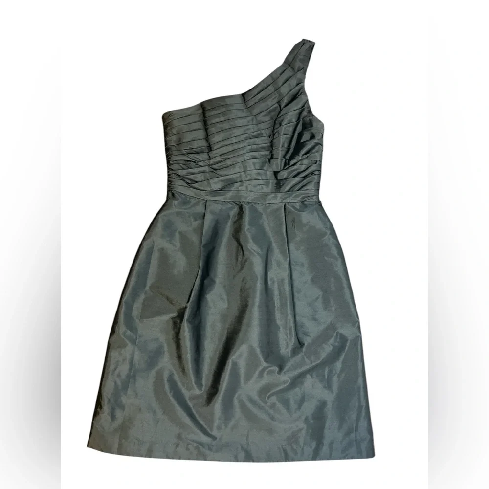 ML Monique Lhuillier woman’s gray one shoulder knee length formal party dress‎ 8